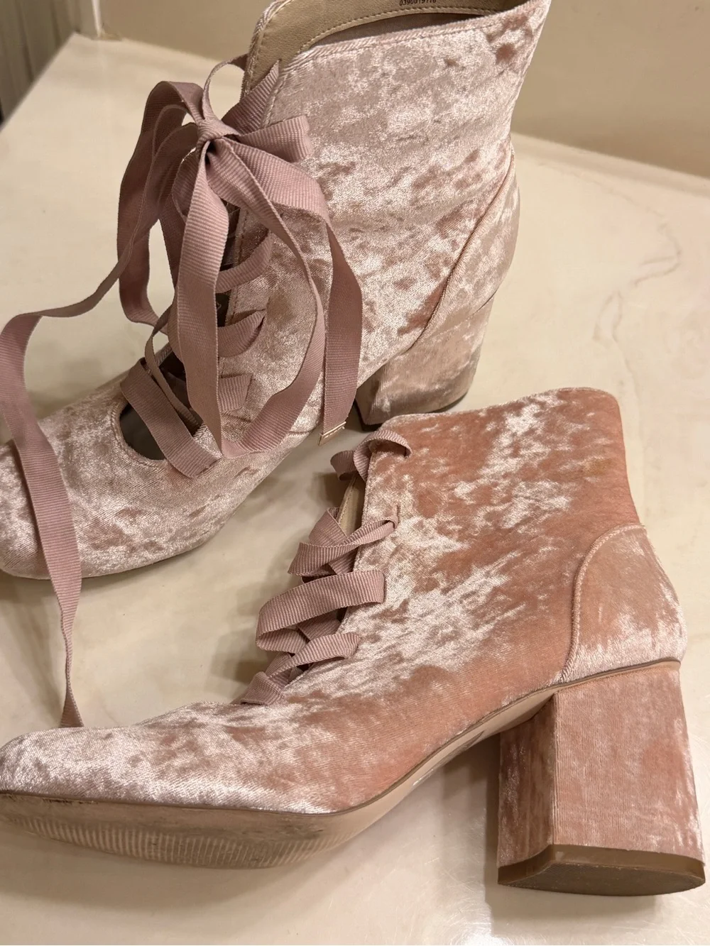 Velvet Lace-Up Ballet booties - Blush Pink